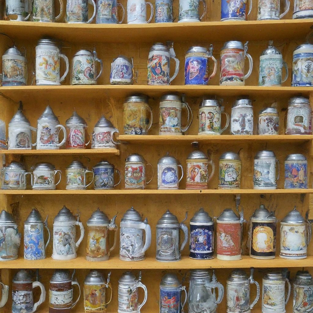 Different sizes of hand crafted German beer mugs