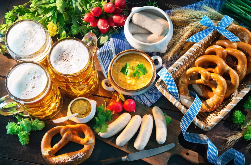 Traditional German food and beer on a table 