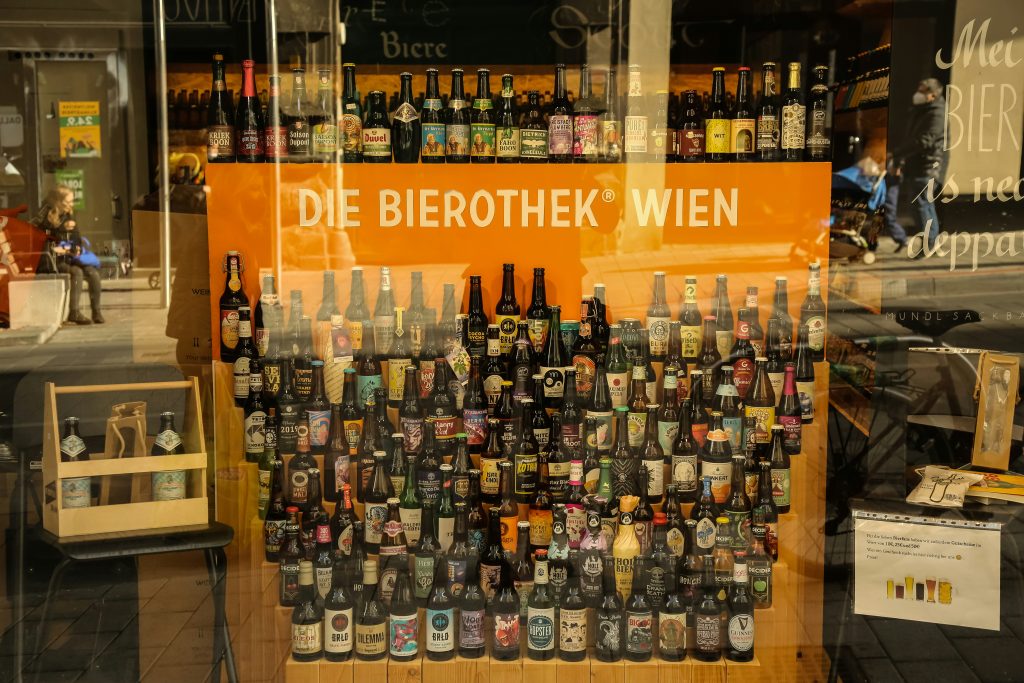 Bottles of beer on the shelves of an Adelaide liquor store